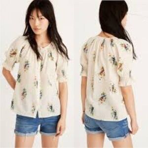 Madewell Smocked Classic Corsage Button down Top